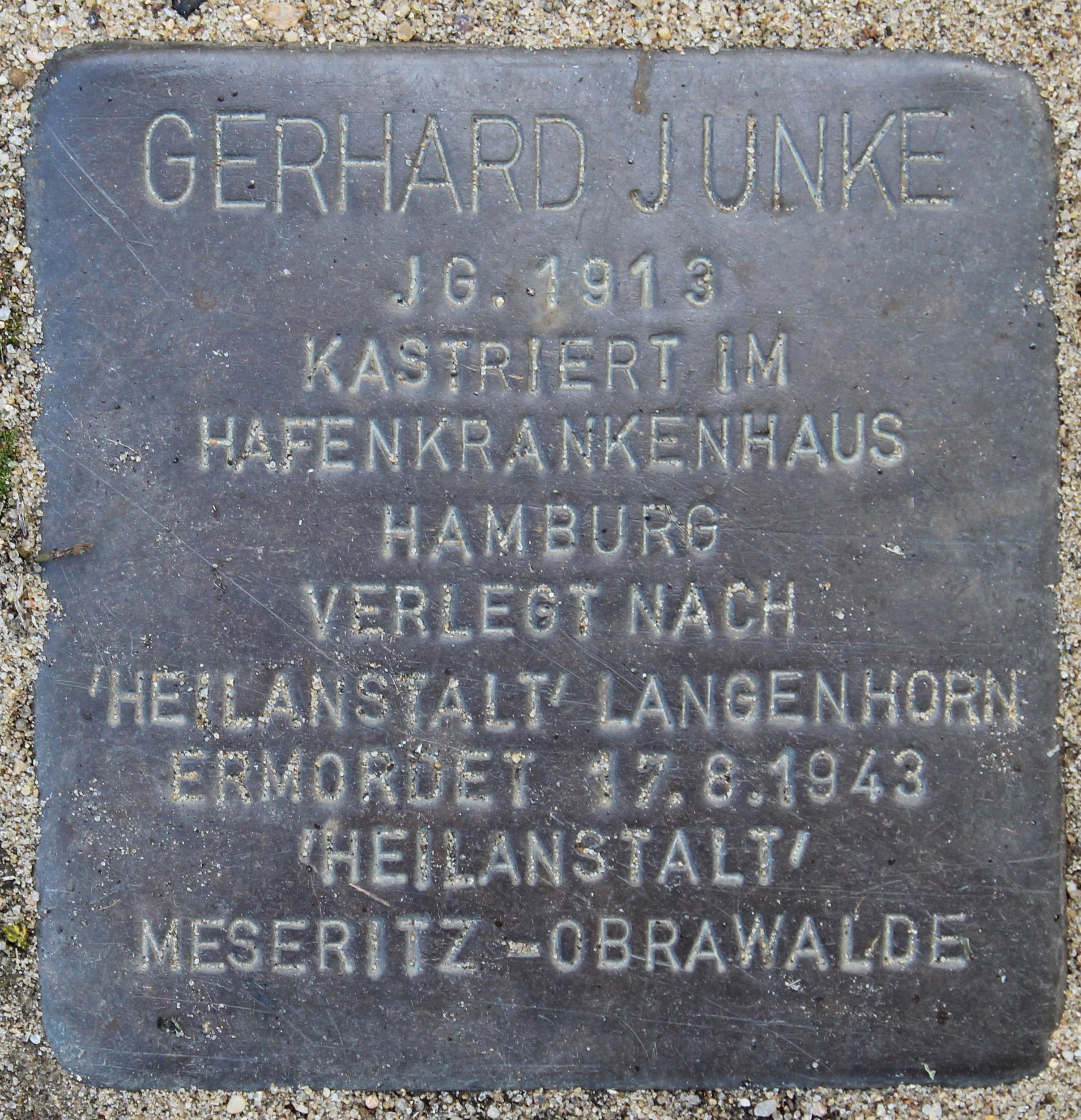 Stolperstein dedicated to Gerhard Junke