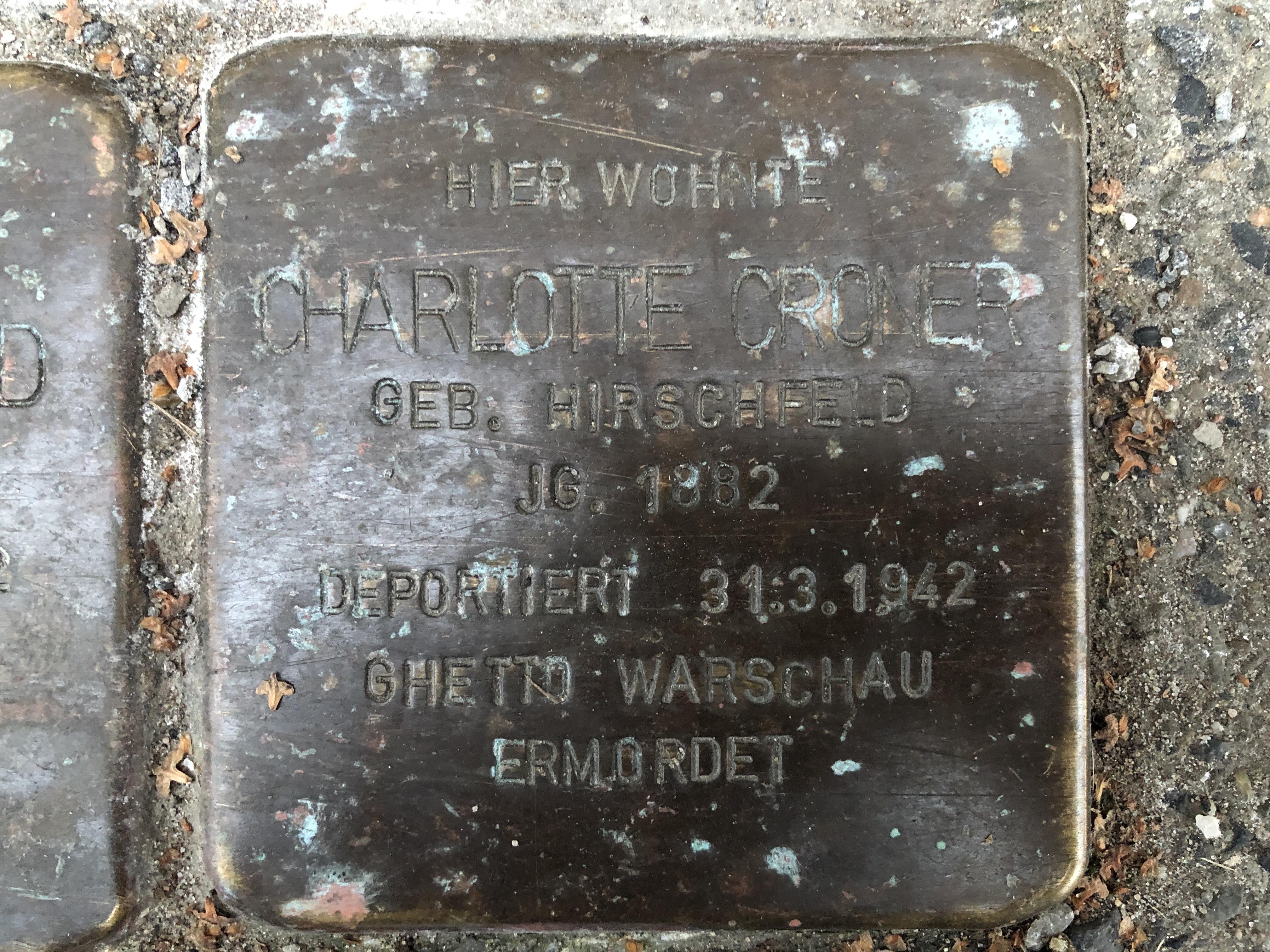 Stolperstein dedicated to Charlotte Croner
