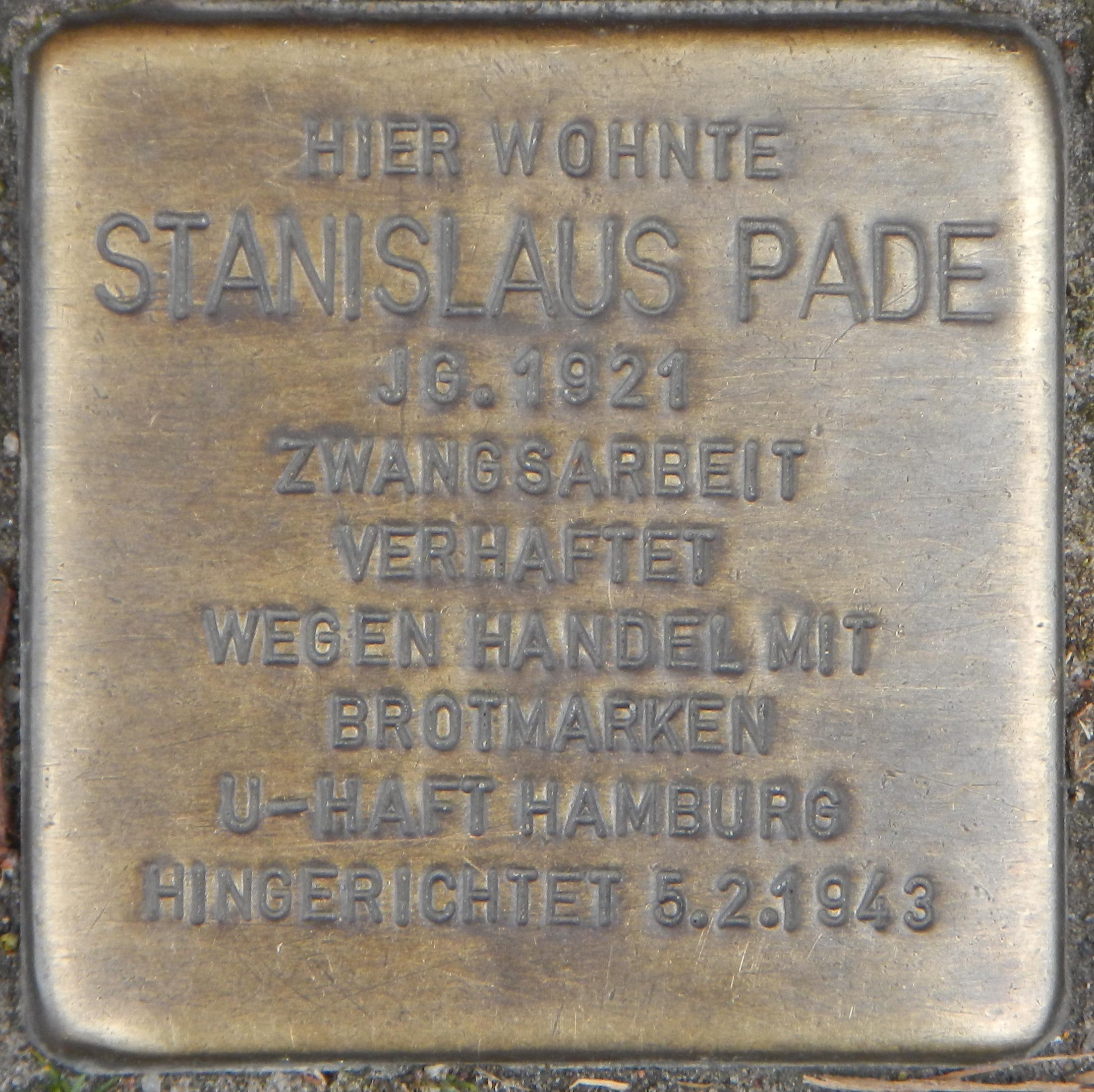 Stolperstein für Stanislaus Pade
